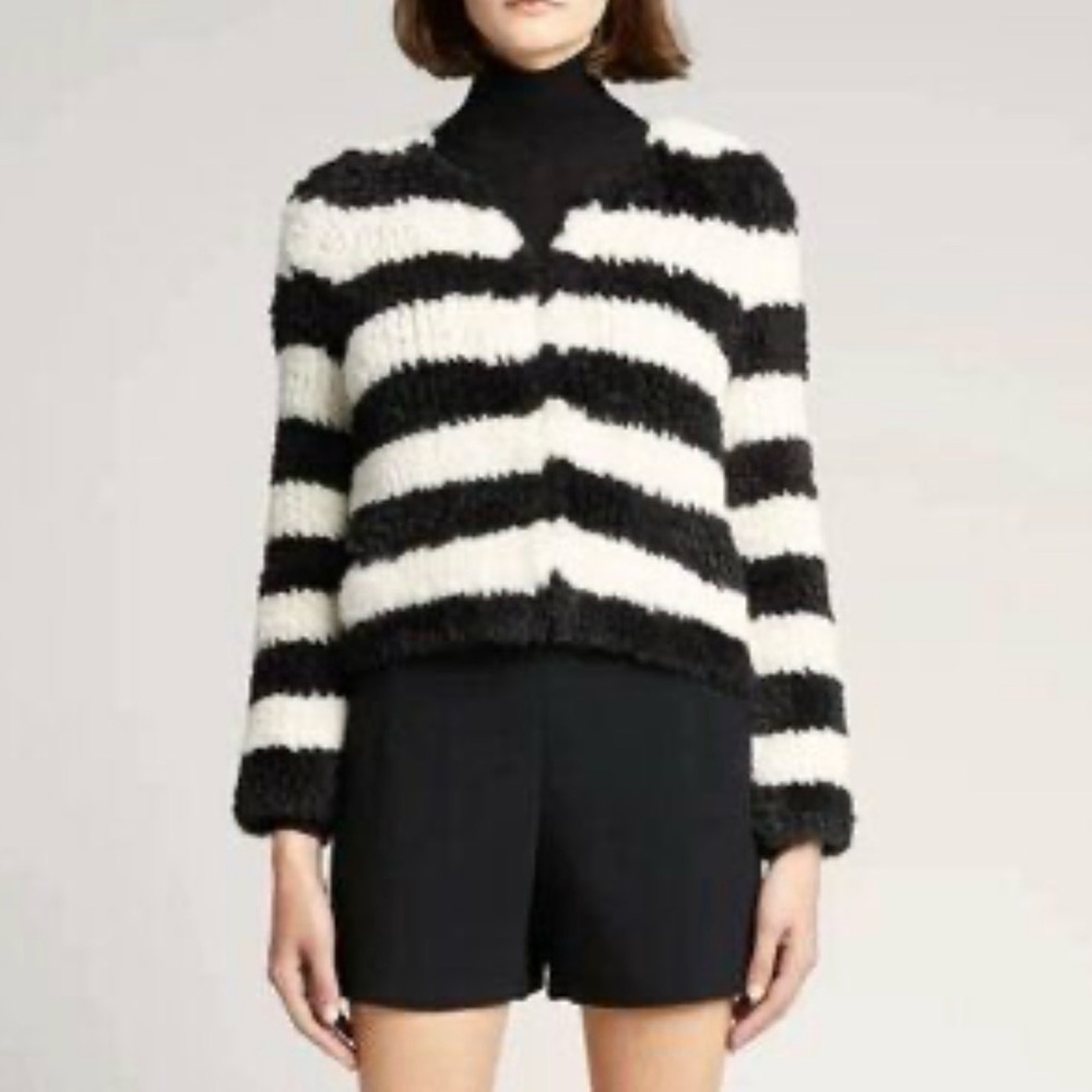Alice + Olivia Fawn Faux Fur Fuzzy Black & White Jacket size Large